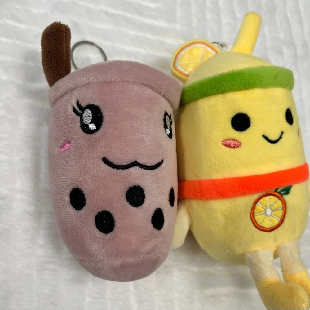 Plush Bubble‎ Tea Boba Tea Yellow Lemon Pink Keychain